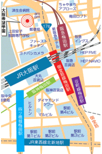大阪・梅田駅からのアクセスマップ広域